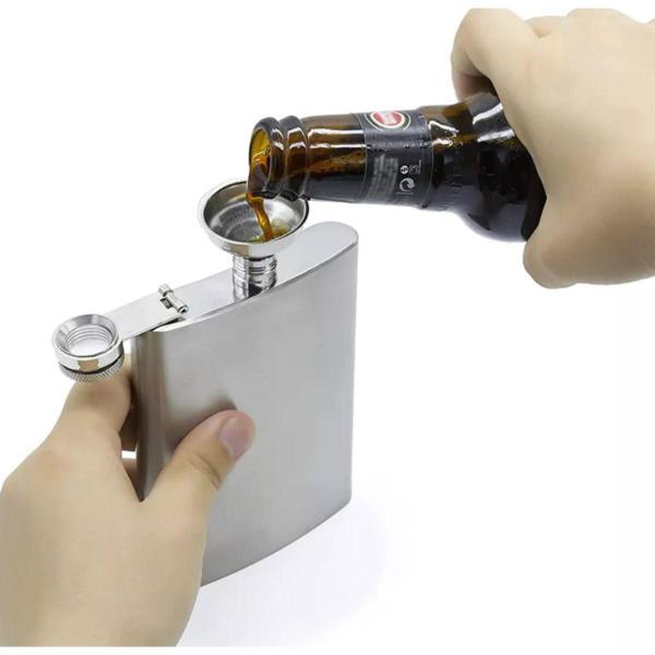 Imagem de Cantil Aço Inox Garrafa De Bolso Porta Bebidas Whisk Vodka Rum Cachaça Licor 210ml Top