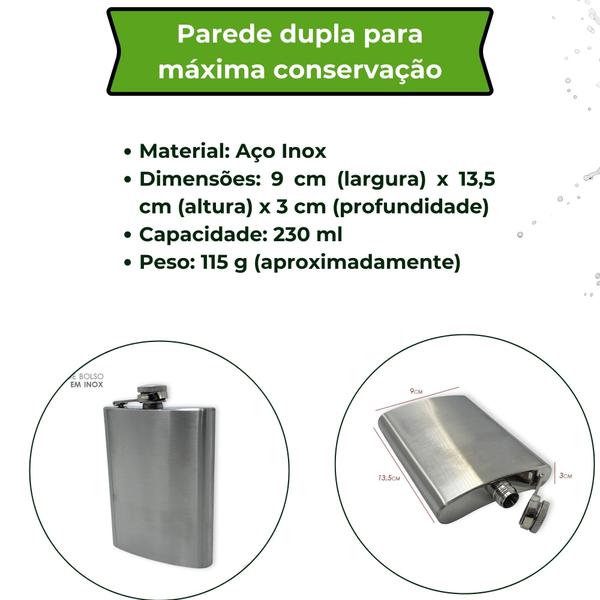 Imagem de Cantil De Bolso 230ml Premium Inox Bebida presente dia dos pais