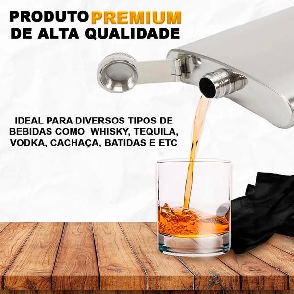 Imagem de Cantil de Bolso Aço Inox 230ml Bebida Porta Whisky Garrafinha Garrafa Bar Frasco Whiskeira Vodka 8 oz Água