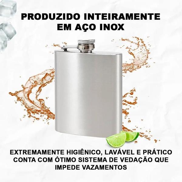 Imagem de Cantil de Bolso Aço Inox 230ml Bebida Porta Whisky Garrafinha Garrafa Bar Frasco Whiskeira Vodka 8 oz Cachaça