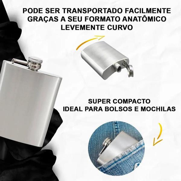 Imagem de Cantil de Bolso Aço Inox 230ml Bebida Porta Whisky Garrafinha Garrafa Bar Frasco Whiskeira Vodka 8 oz Cachaça