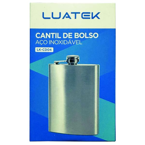 Cantil de Bolso Aço Inox Porta Bebidas 255ml Whisky Vodka Portátil - LUATEK Imagem de Cantil de Bolso Aço Inox Porta Bebidas 255ml Whisky Vodka Portátil