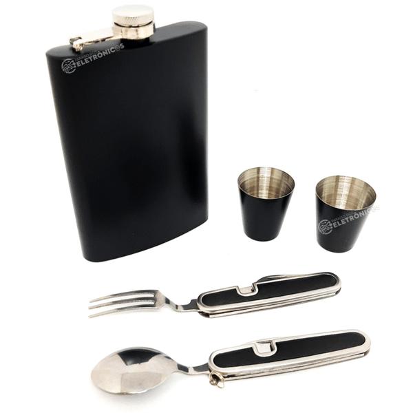 Imagem de Cantil Porta Bebidas Bolso Kit Para Presente 2 Copos Shot DY8841