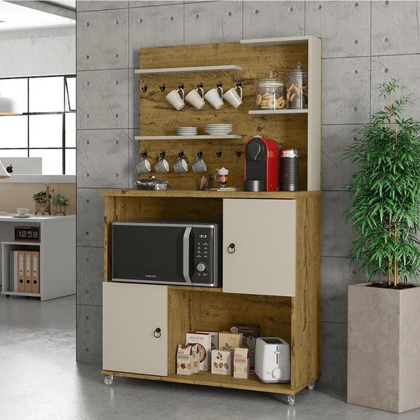 Imagem de Cantinho Do Café com 02 Portas e Suporte para Micro-ondas Aconchego Nature/Off White - Patrimar