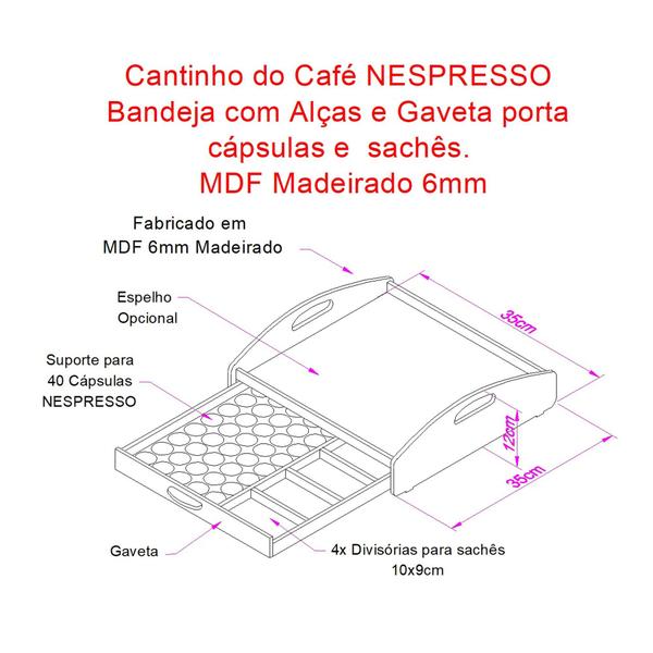 Imagem de cantinho do café com gaveta porta capsulas bandeja nespresso