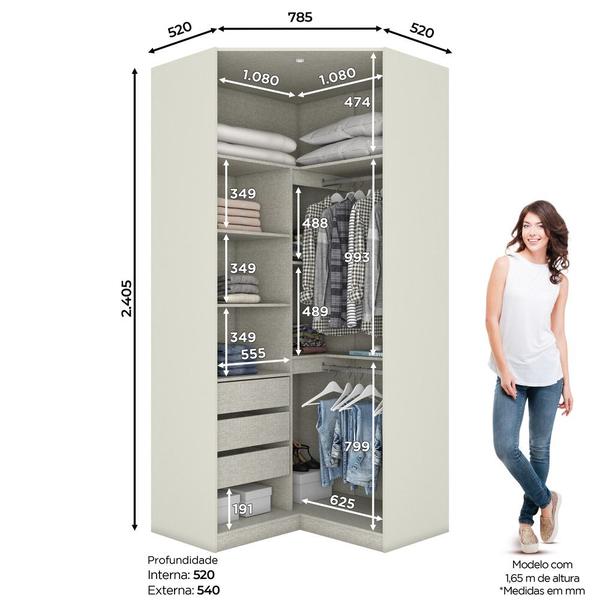 Imagem de Canto Closet Modulado 2 Portas com Espelho 3 Gavetas Seletto Henn