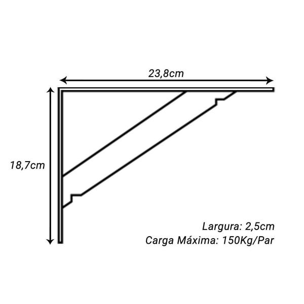 Imagem de Cantoneira Mão Francesa Branca New 25 cm Reforçada Presto para Estante