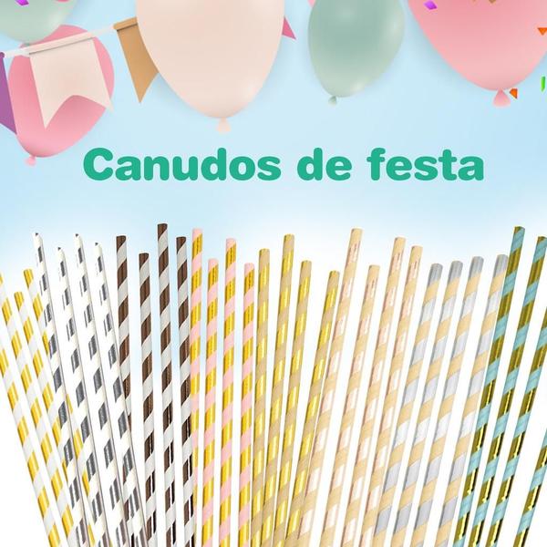 Imagem de Canudo de Papel Listrado com 24 Peças - SilverFestas 