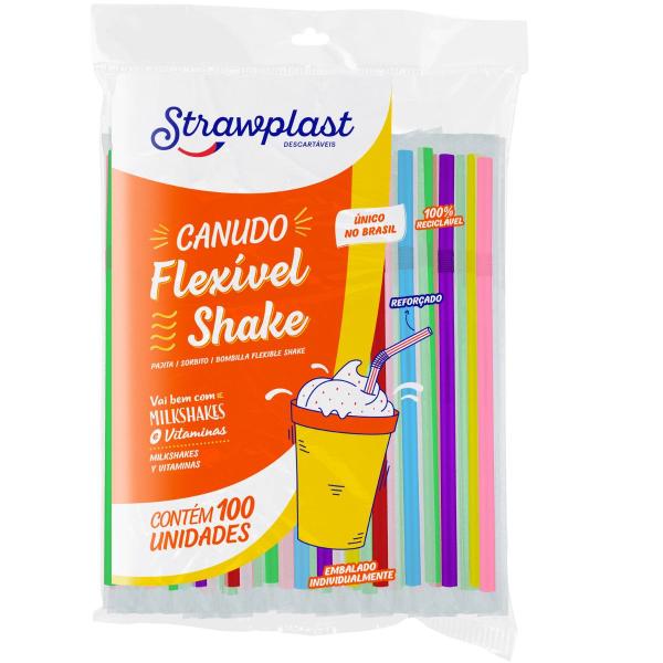 Imagem de Canudo Flexível Milk Shake Reforçado 8mm 1000 Unid Colorido