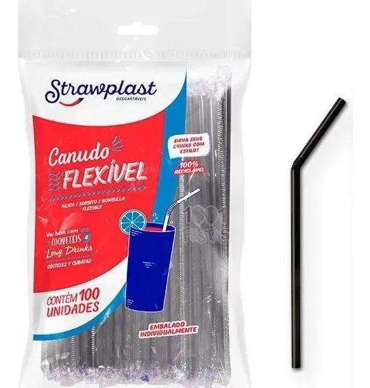 Imagem de Canudo Flexível Preto Strawplast Pacote Com 100 Unidades