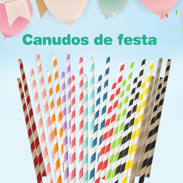 Imagem de Canudos de Papel Kraft Listrado Colorido com 24 Peças - SilverFestas 