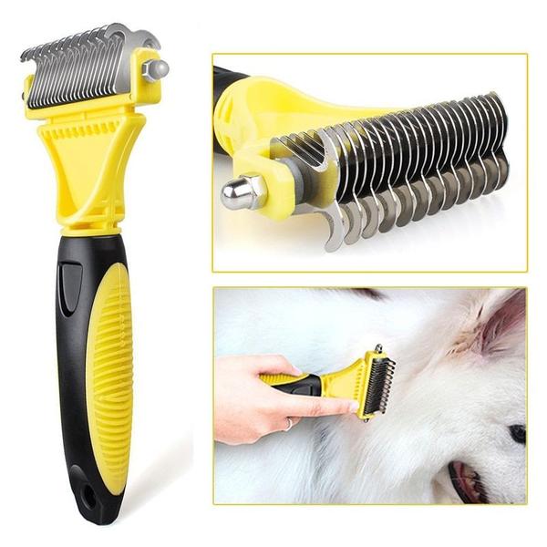 Imagem de Cão desmatando pente para cães gato gato cabelo de estimação escova dupla de lado nó de pele cão cortente de açoinando ferramentas para emaranhados de cabelo de estimação Combs de cachorro