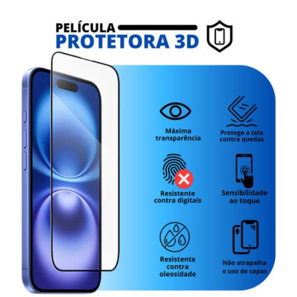 Imagem de Capa Acrílica Para iPhone 16 PRO MAX + Película Vidro 3D