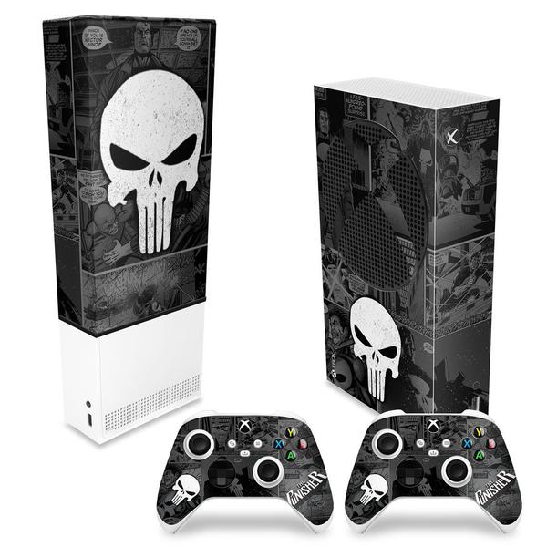 Imagem de Capa Anti Poeira e Skin Compatível Xbox Series S Vertical  - The Punisher Justiceiro Comics