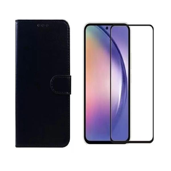 Imagem de Capa Capinha Carteira Preta + Película Vidro 3D Para a linha Galaxy A54 (5G)