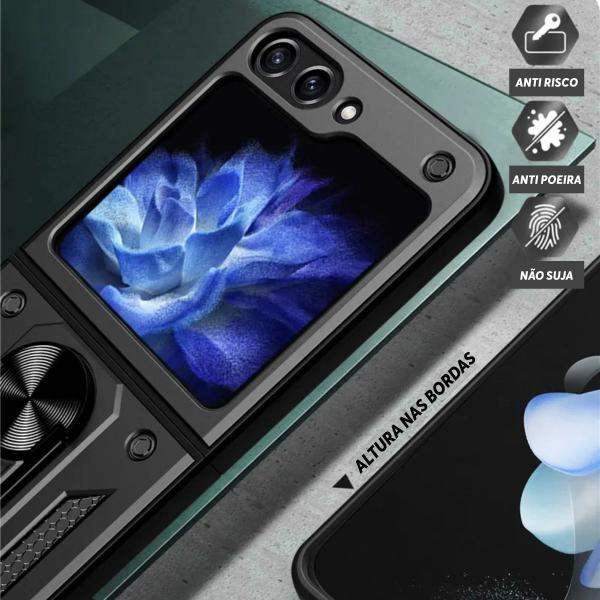 Imagem de Capa Capinha Case para Samsung Galaxy Z Flip 6  - Protetora Resistente Anti Impacto Queda Armadura Militar Cor:Preto