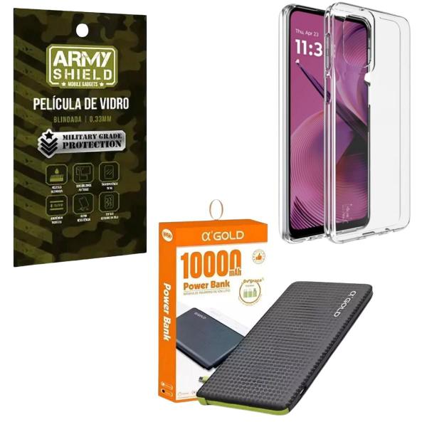 Imagem de Capa Capinha Transparente Para Moto G75 + Power Bank 10000 + Pelicula de Vidro 3D Armyshield