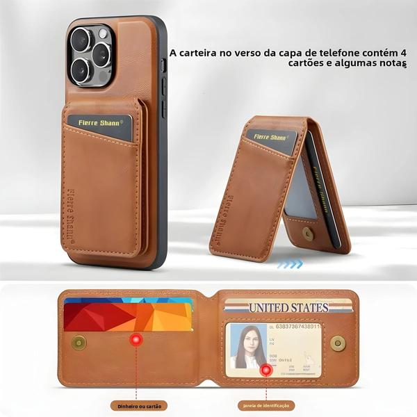 Imagem de Capa Carteira De Couro Magnética Para iPhone 16 15 14 13 12 11 pro Max plus Magsafe Porta Cartão