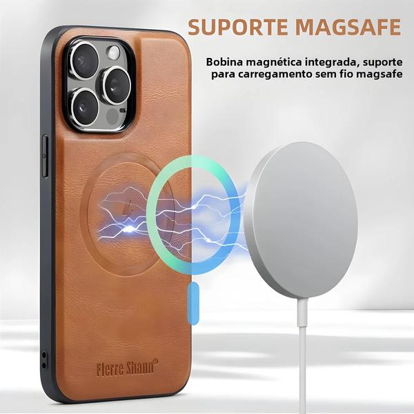 Imagem de Capa Carteira De Couro Magnética Para iPhone 16 15 14 13 12 11 pro Max plus Magsafe Porta Cartão