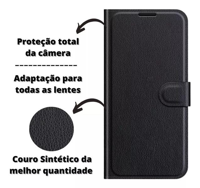 Imagem de Capa Carteira Flip Preta + Película 3D Para Moto G53