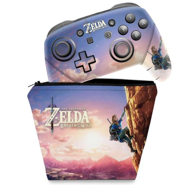 Imagem de Capa Case e Skin Adesivo Compatível Nintendo Switch Pro Controle - Zelda Breath Of The Wild