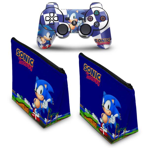 Imagem de Capa Case e Skin Adesivo Compatível PS3 Controle - Sonic Hedgehog