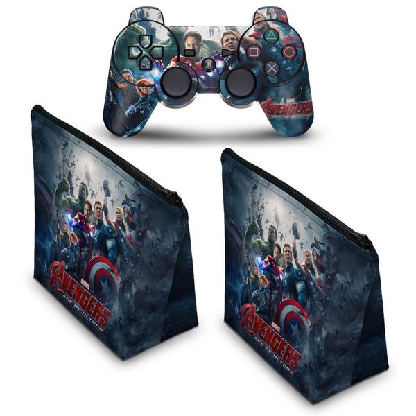 Imagem de Capa Case e Skin Adesivo Compatível PS3 Controle - Vingadores 2