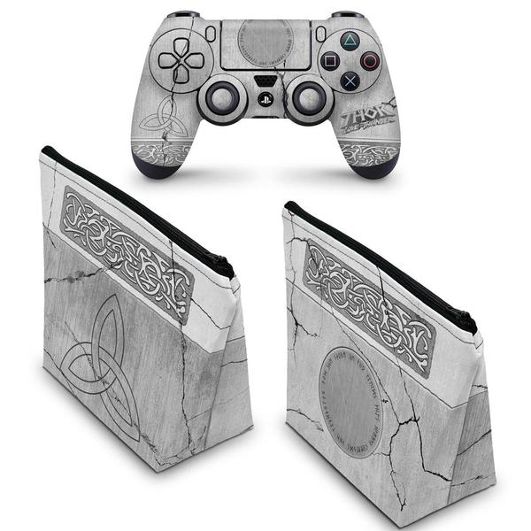 Imagem de Capa Case e Skin Compatível PS4 Controle - Mjolnir Thor Amor e Trovão