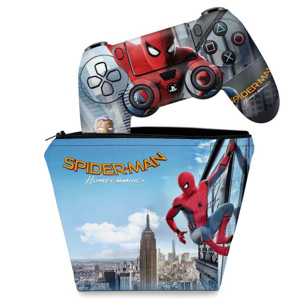 Imagem de Capa Case e Skin Compatível PS4 Controle - Spiderman - Homem Aranha Homecoming