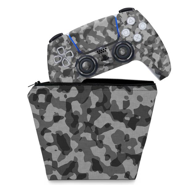 Imagem de Capa Case e Skin Compatível PS5 Controle - Camuflado Cinza