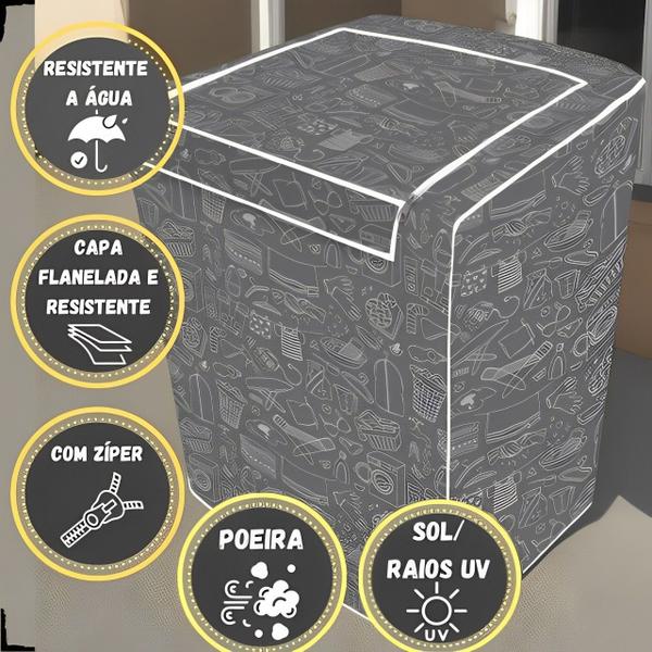 Imagem de Capa Cinza Resistente Ziper P/ Máquina De Lavar 12kg A 16kg