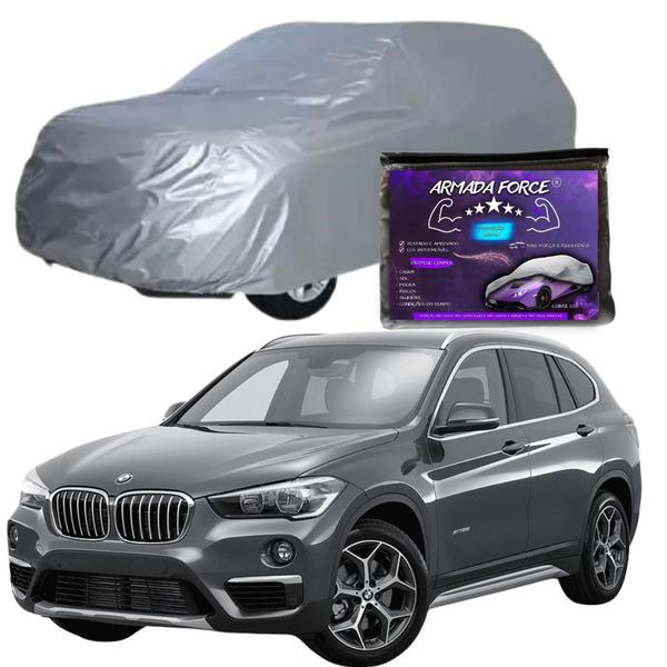 Imagem de Capa Cobrir Carro BMW X1 100% Forrada Armada Force 100% Impermeável Forro Total Protege Sol Chuva Poeira Lona Proteção Automotiva