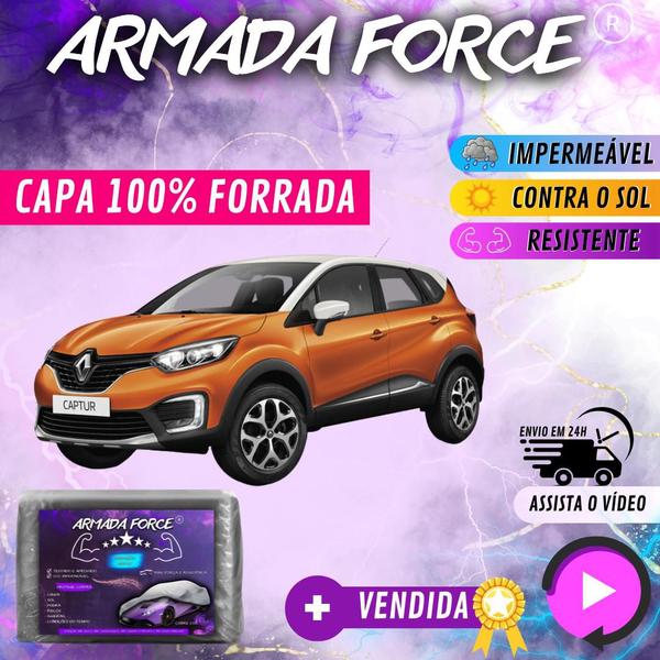 Imagem de Capa Cobrir Carro CAPTUR 100% Forrada Armada Force 100% Impermeável Forro Total Protege Sol Chuva Poeira Lona Proteção Automotiva