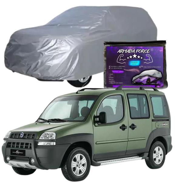 Imagem de Capa Cobrir Carro DOBLO ADVENTURE 100% Forrada Armada Force 100% Impermeável Forro Total Protege Sol Chuva Lona Proteção Automotiva Hatch e Sedan