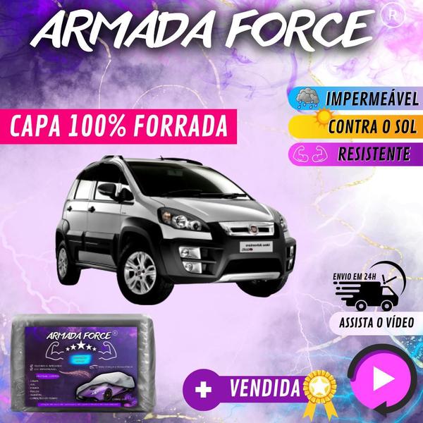 Imagem de Capa Cobrir Carro FIAT ADVENTURE 100% Forrada Armada Force 100% Impermeável Forro Total Protege Sol Chuva  Lona Proteção Automotiva Hatch e Sedan