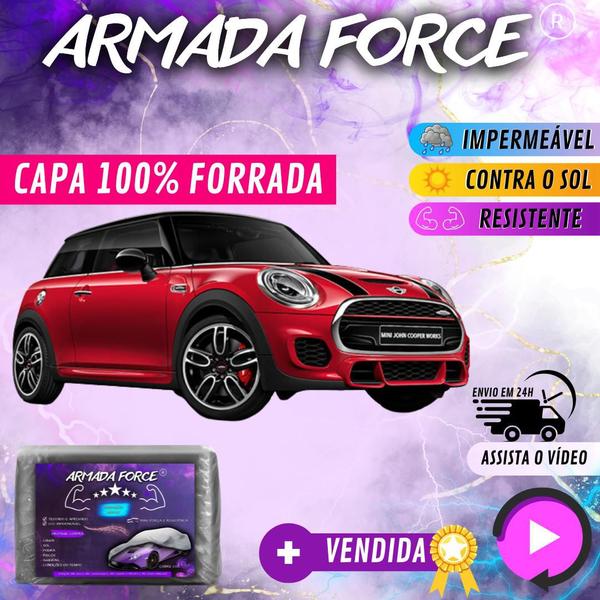 Imagem de Capa Cobrir Carro MINI COOPER JHON COOPER WORKS 100% Forrada Armada Force 100% Impermeável Forro Total Protege Sol Chuva Lona Proteção Automotiva