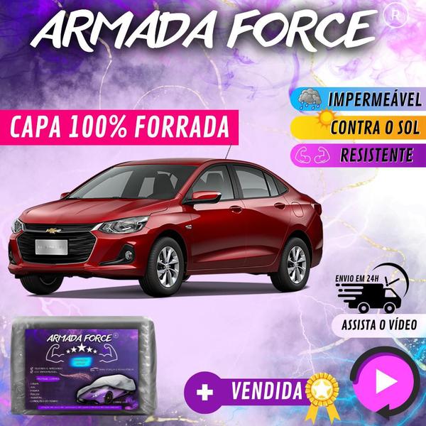 Imagem de Capa Cobrir Carro ONIX SEDAN 100% Forrada Armada Force 100% Impermeável Forro Total Protege Sol Chuva Poeira Lona Proteção Automotiva Hatch e Sedan