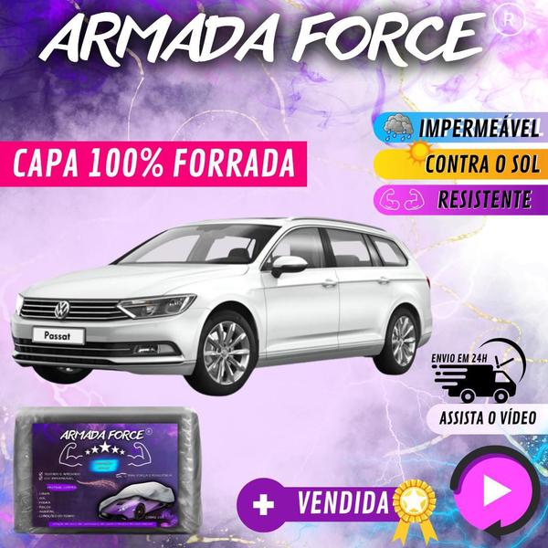 Imagem de Capa Cobrir Carro PASSAT PERUA 100% Forrada Armada Force 100% Impermeável Forro Total Protege Sol Chuva Poeira Lona Proteção Automotiva Hatch e Sedan