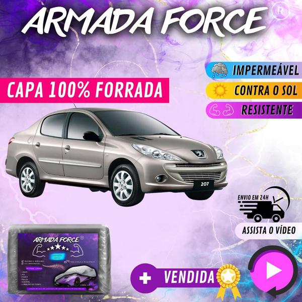 Imagem de Capa Cobrir Carro PEUGEOT 207 SEDAN 100% Forrada Armada Force 100% Impermeável Forro Total Protege Sol Chuva Lona Proteção Automotiva Hatch e Sedan