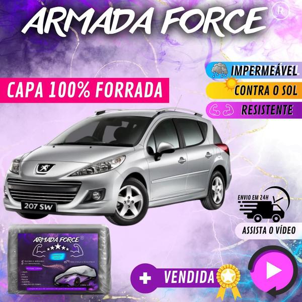 Imagem de Capa Cobrir Carro PEUGEOT 207SW 100% Forrada Armada Force 100% Impermeável Forro Total Protege Sol Chuva Poeira Lona Proteção Automotiva Hatch e Sedan