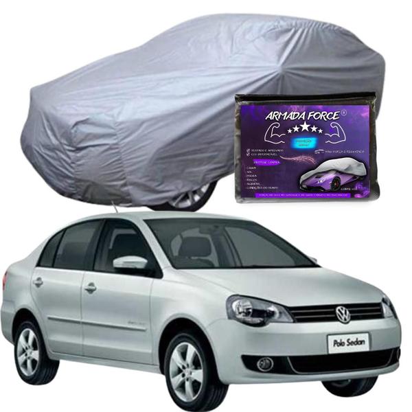 Imagem de Capa Cobrir Carro POLO SEDAN 100% Forrada Armada Force 100% Impermeável Forro Total Protege Sol Chuva Poeira Lona Proteção Automotiva Hatch e Sedan