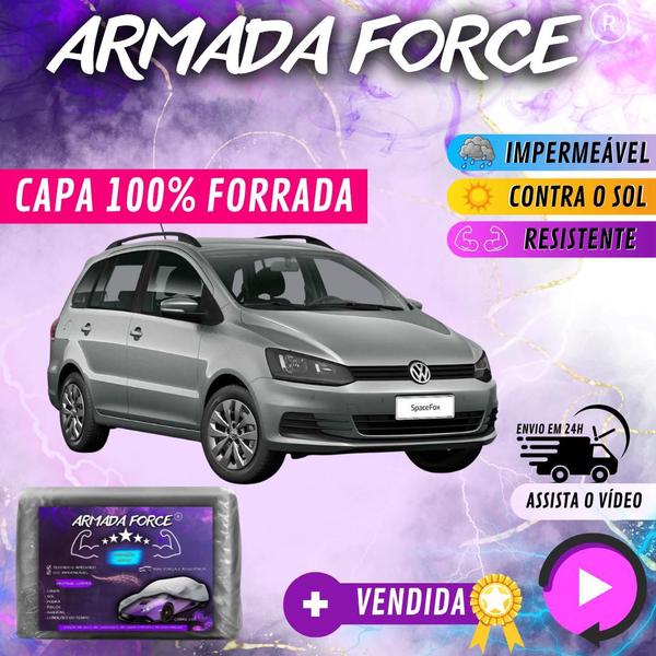 Imagem de Capa Cobrir Carro SPACE FOX 100% Forrada Armada Force 100% Impermeável Forro Total Protege Sol Chuva Lona Proteção Automotiva