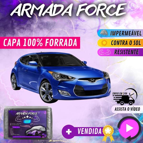 Imagem de Capa Cobrir Carro VELOSTER 100% Forrada Armada Force 100% Impermeável Forro Total Protege Sol Chuva Lona Proteção Automotiva