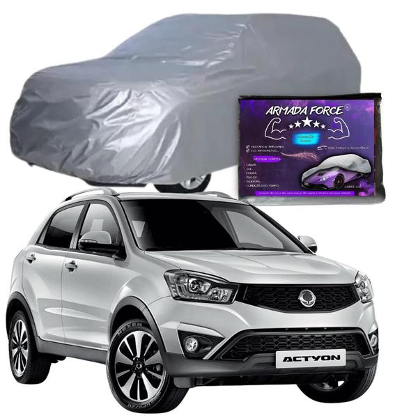 Imagem de Capa Cobrir SSANGYONG 100% Forrada Armada Force 100% Impermeável Forro Total Protege Sol Chuva Poeira Lona Proteção Automotiva