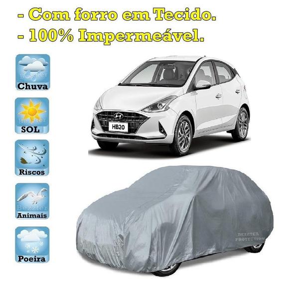 Capa com forro cobrir carro Hyundai HB20 Hatch 100% Impermeável Proteção Bezzter Imagem de Capa com forro cobrir carro Hyundai HB20 Hatch 100% Impermeável Proteção Bezzter