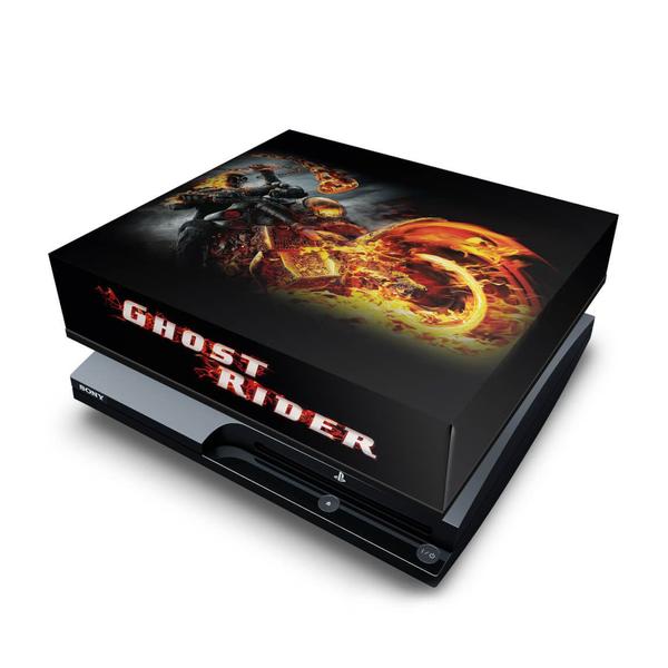 Imagem de Capa Compatível PS3 Slim Anti Poeira - Ghost Rider Motoqueiro a