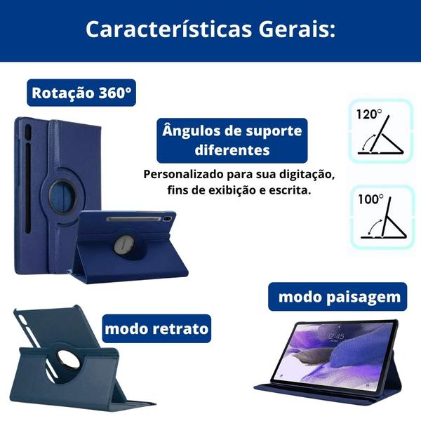 Imagem de Capa couro giratória para Galaxy Tab S9+ 12,4” + vidro