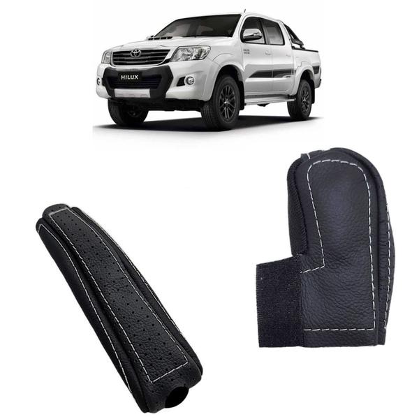 Imagem de Capa Couro Manopla Câmbio Manual e Alavanca Freio de Mão Toyota Hilux Sr 2005 a 2015