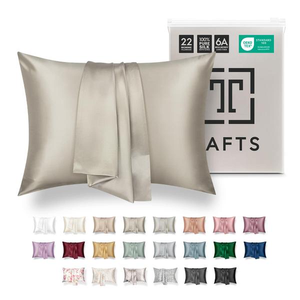 Capa de almofada de seda Tafts 100% Pure Mulberry 6A Silk 22 mm Taupe Imagem de Capa de almofada de seda Tafts 100% Pure Mulberry 6A Silk 22 mm Taupe