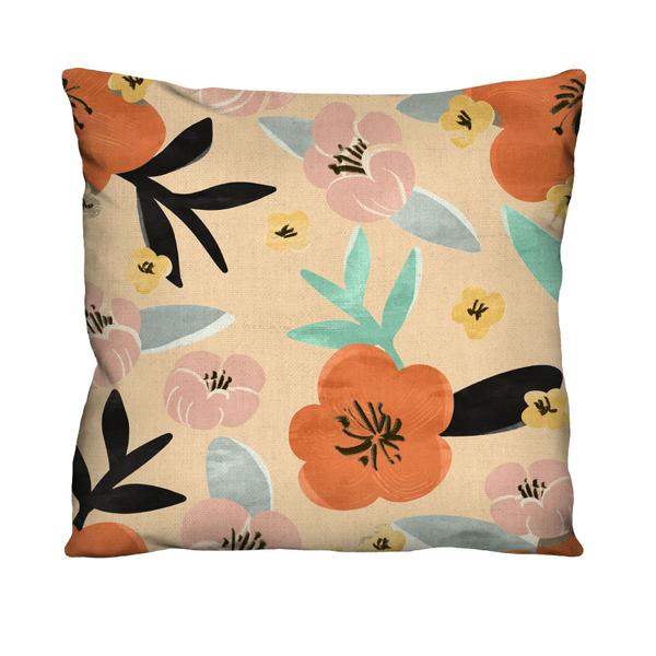 Imagem de Capa de Almofada Decorativa Floral Laranja para Sofá 100% algodão - 45x45cm